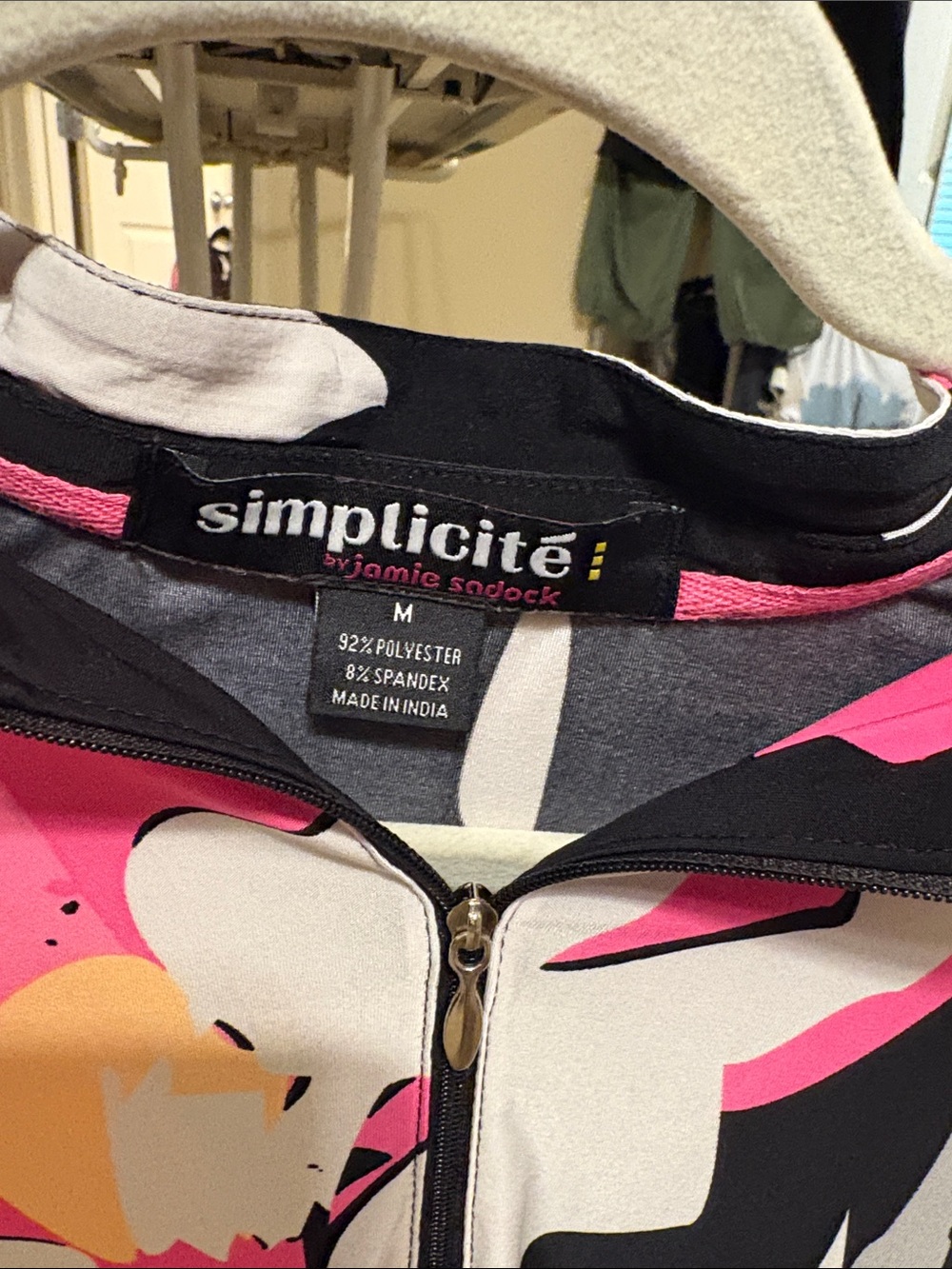 Simplicité Black Zip-Front Top with Pink, White & Yellow Floral Print - Picture 2 of 3